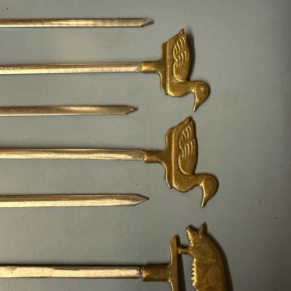 Brass Animal-Top stainless skewers - Set of 6